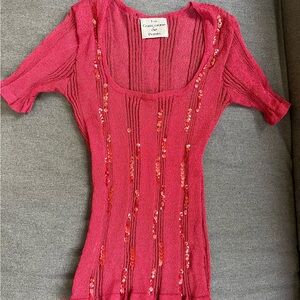 Y2K La Garçonne Paris Red Sequin Knit Top Sexy Ribbed Stretch Clubwear